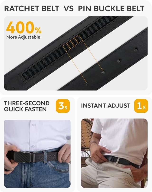 Detalle de CHAOREN cintura uomo in pelle con fibbia automatica a cricchetto da 35 mm