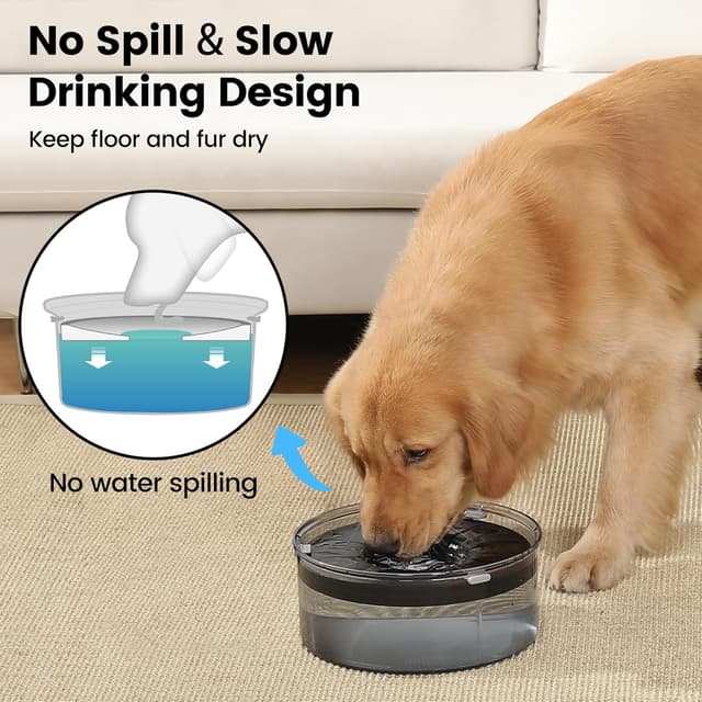 Detalle de PETTOM Non Spill Dog Water Bowl 3L (Grey) – Splash-free, Slow Drink Design