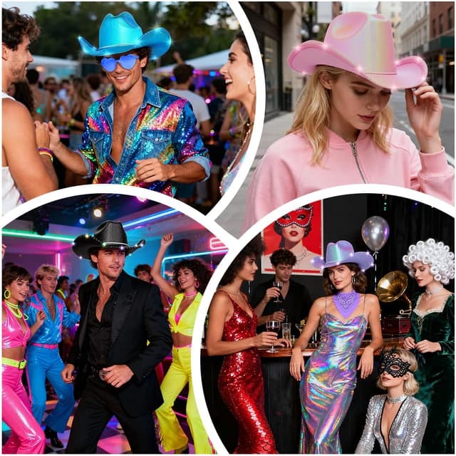 Thumbnail 6 de Aomig CowboyHut Set für Damen & Herren mit Westernhut, Sonnenbrille und Bandana (Fashion, Western, Party-Accessoire)