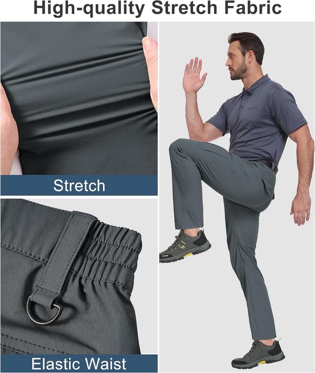 Detalle 2 de Mens Waterproof Hiking Cargo Work Pants with 6 Pockets (Lightweight Nylon Quick-Dry)
