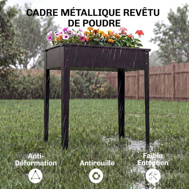 Detalle 2 de Potager sur pieds Outsunny 80 L en métal, 100 x 40 x 80 cm (noir)