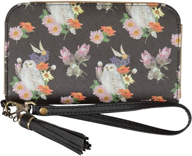Detalle de Bioworld Harry Potter Black Floral Hedwig Smart Phone Purse