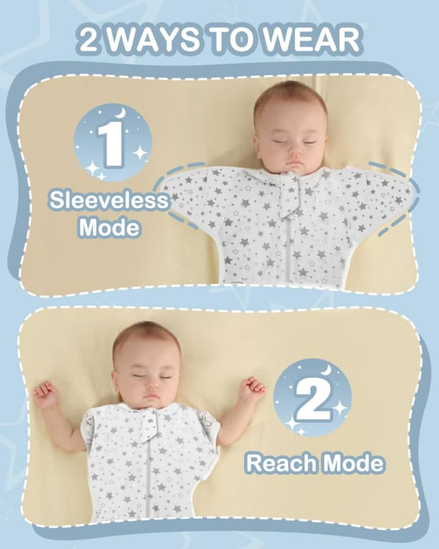 Detalle 2 de MOXTOYU Baby Swaddle Blanket (0.5 Tog) – 100% Cotton newborn wrap with dual zippers