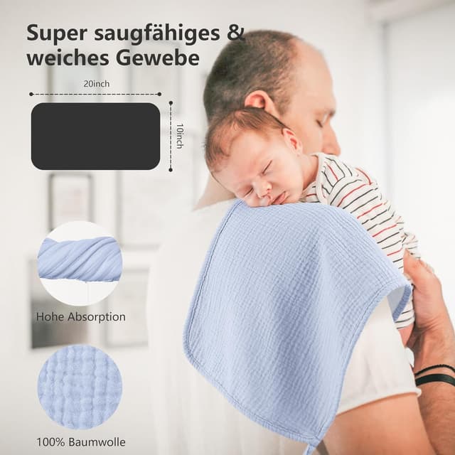 Thumbnail 6 de Bearmoss Moltontücher Baby Spucktücher aus 100% Baumwolle – 6er Pack 50x25 cm (BlauGrün)