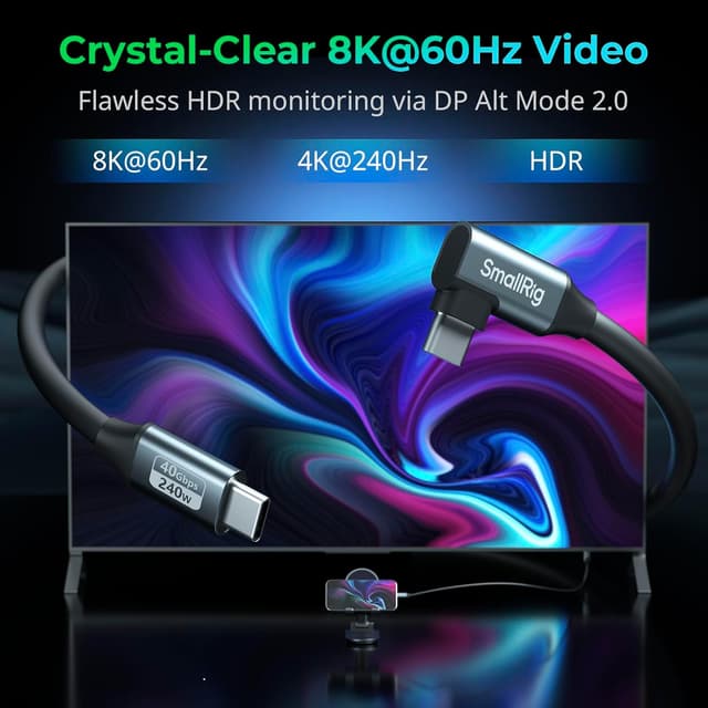 Detalle de SMALLRIG USB4 40 Gbit/s USB‑C‑Kabel (240 W Schnellladung), 8K@60 Hz, 60 cm – 5076