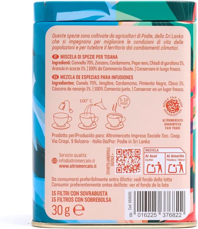 Detalle 2 de ALTROMERCATO Tisana Caldo Inverno in lattina – mix cannella, arancia e chiodi di garofano, cofanetto regalo riutilizzabile