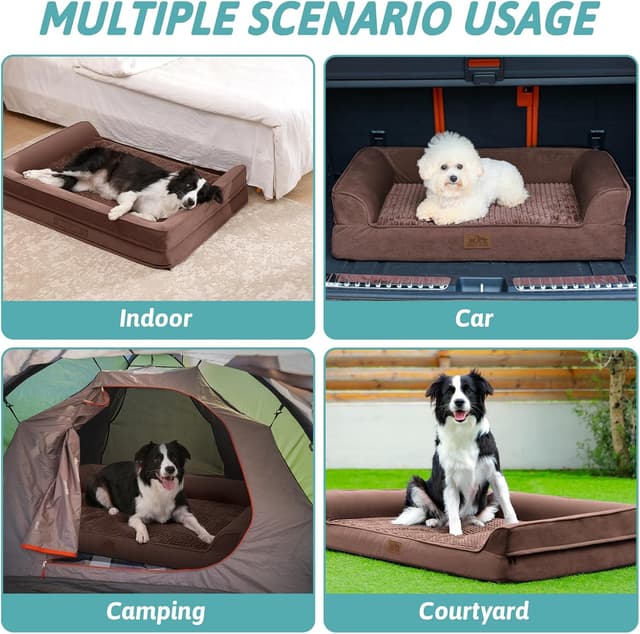 Detalle de COZY KISS Orthopedic Dog Beds for Medium Dogs, U-Shape Foam Pet Couch with Waterproof Lining Cover (76x51x19cm) – Brown