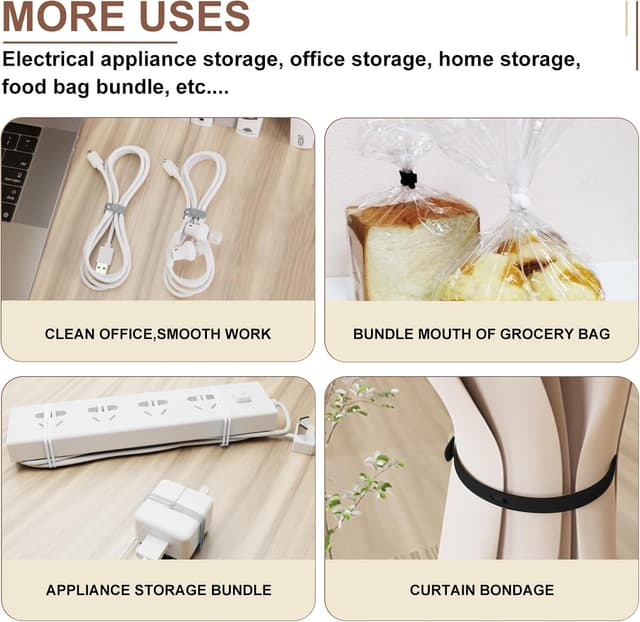 Detalle de Alyxen 8x Silikon-Kabelbinder, 130 mm – Kabelorganisator mit Schnalle zum Binden & Ordnen (Schwarz/Weiß)