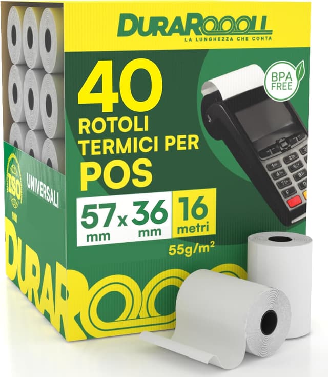 Thumbnail 6 de 20 Rotoli Carta Termica per POS 57x36 DuraRoooll: compatibili con Nexi, SumUp, Pax e altro