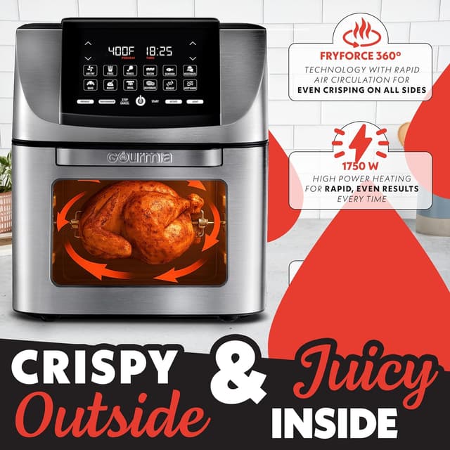 Detalle de Gourmia 14 Qt Air Fryer All-in-One Rotisserie Oven with Digital Display, 12 Presets, 1750W