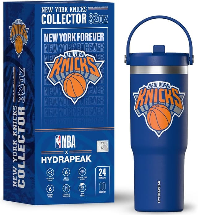 Detalle de Hydrapeak x NBA New York Knicks 32oz Nomad Stainless Steel Tumbler with Handle, Lid & Straw (Official Licensed)