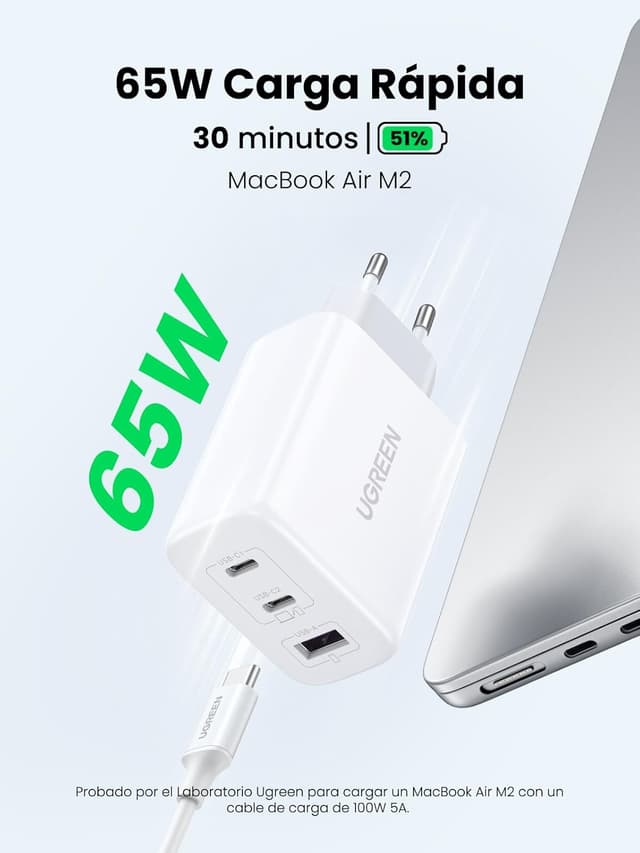 Detalle 2 de UGREEN Zapix 65W Cargador USB C PD 3.0 PPS