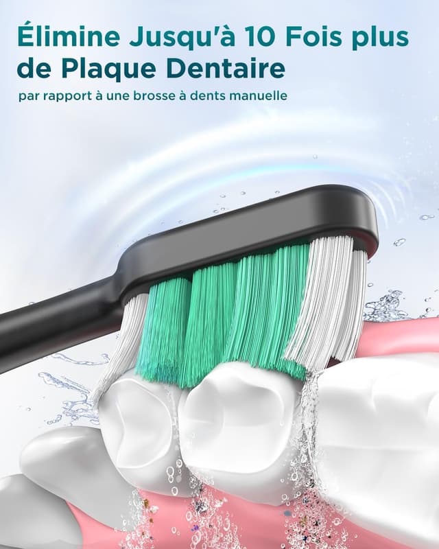 Detalle 2 de Brosse à dents électrique sonique adultes (lot de 2) — 5 modes, 10 têtes de brosse et étui de voyage, étanche IPX7
