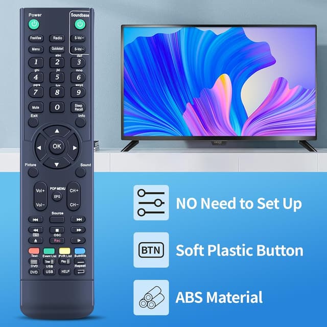 Detalle de TCNOUMT RCC004 replacement remote for TCL Cello Neon TVs and DVD models