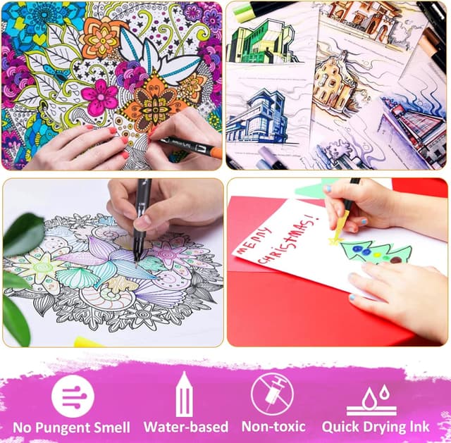 Detalle de FORETOY Dual Brush Pen Set (24 Farben) – mit Fineliner-Spitze 0,4 mm und Pinselspitze 1–2 mm