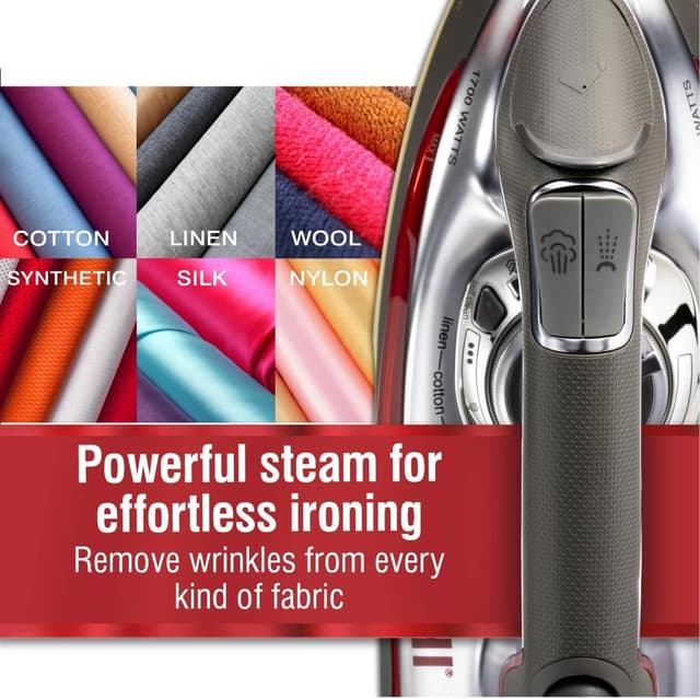 Detalle de CHI Steam Iron for Clothes (13101) with 300+ Steam Holes, 1700W Titanium-Infused Ceramic Soleplate & Auto Shutoff