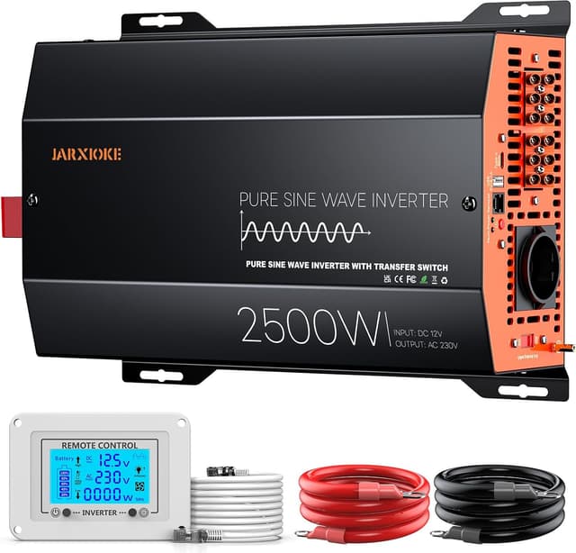 Detalle de Onduleur 2500W JARXIOKE convertisseur pur sinus 12V/230V off-grid avec commutateur automatique réseau/batterie