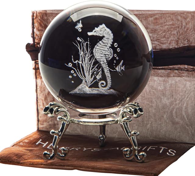 Detalle de 60mm 3D Seahorse Crystal Ball Figurine with Stand – glass laser-engraved paperweight ornament