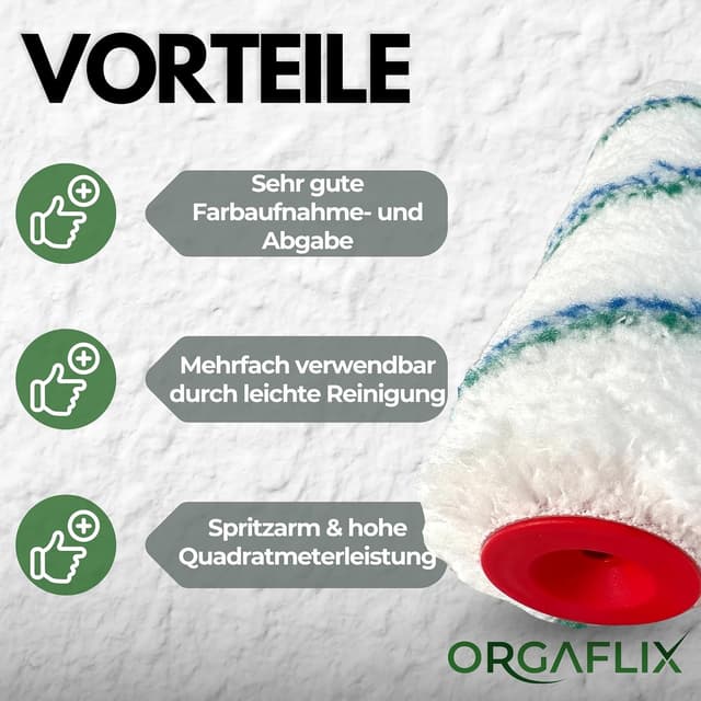 Thumbnail 2 de ORGAFLIX Profi Farbwalze 25 cm (2 Stück) – Florhöhe ca. 18 mm, Kern 48 mm