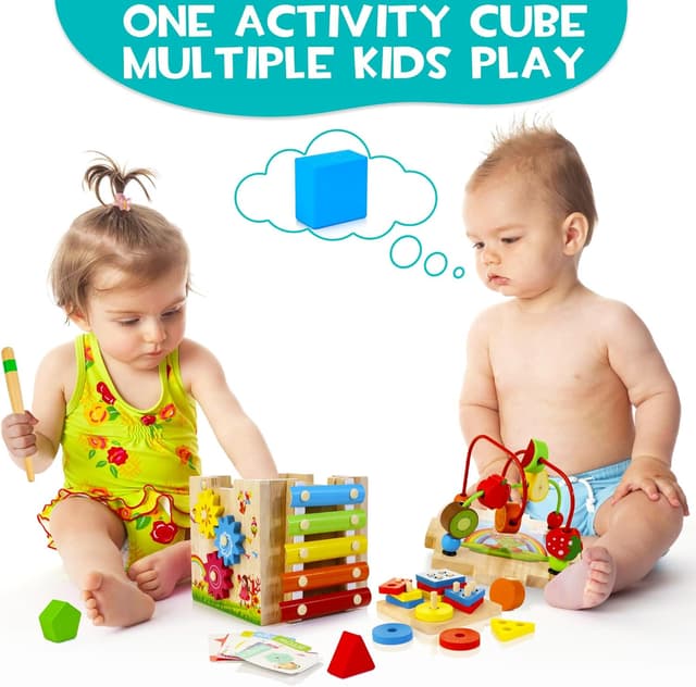 Detalle de HELLOWOOD Wooden Activity Cube 8-in-1