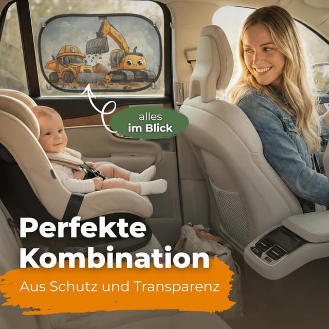 Detalle 2 de CARAMAZ Opti-Dark Sonnenschutz Auto Baby mit UV-Schutz (GSM100+) inkl. Saugnapf, 51x31 cm – 2er-Set