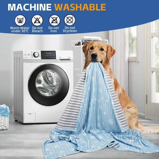 Detalle de Deamoser Reversible Cooling Pet Blanket (Ice Silk & Natural Cotton) 104x76cm, Blue