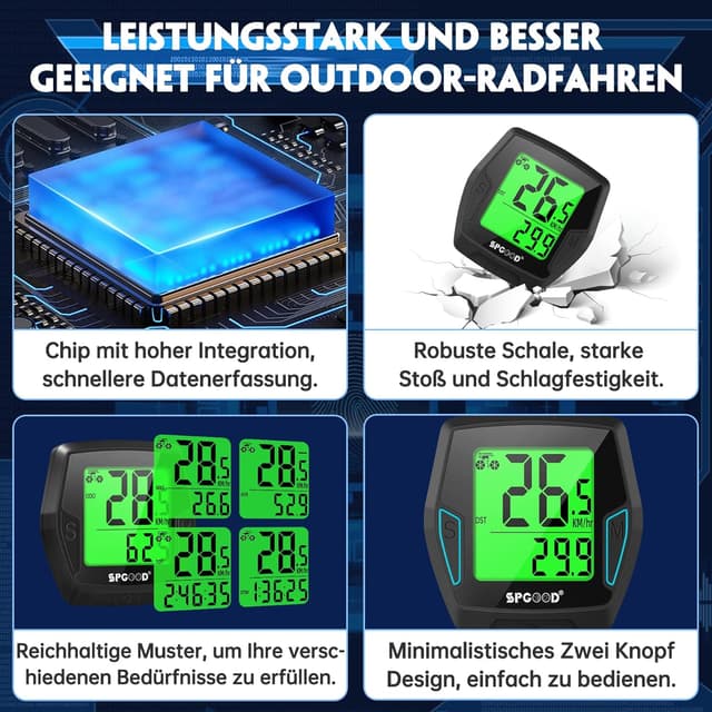 Thumbnail 6 de SPGOOD kabelloser Fahrradcomputer mit 21 Funktionen, IP54 und beleuchtetem Display