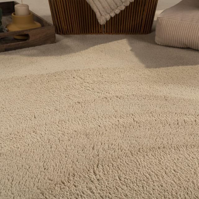 Detalle de TT Home tapis poil ras rond 200 cm monochrome beige foncé, lavable