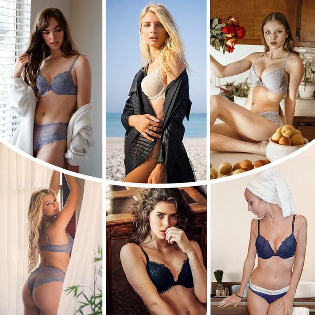 Detalle 2 de Wingslove Damen Push-up BH mit floraler Spitze und Bügel – gepolstert für mehr Halt