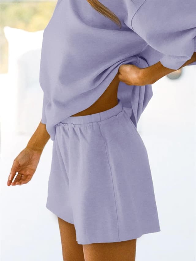 Detalle de Tankaneo Women’s Pajama Sets (3/4 Sleeve Oversized Tops + Elastic Waist Shorts)