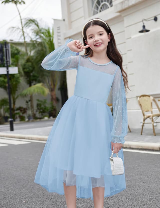 Detalle 2 de Arshiner Girls Contrast Mesh High-Low Dress 🎀