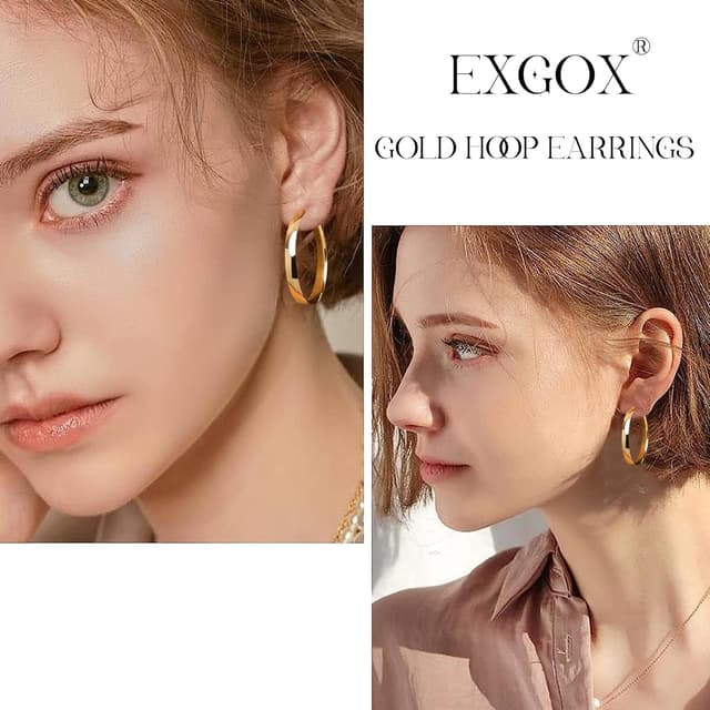 Thumbnail 6 de EXGOX Creolen aus Silber 925 für Damen (5 mm) vergoldet, hypoallergen, Clip-Top – Größen 30–70 mm