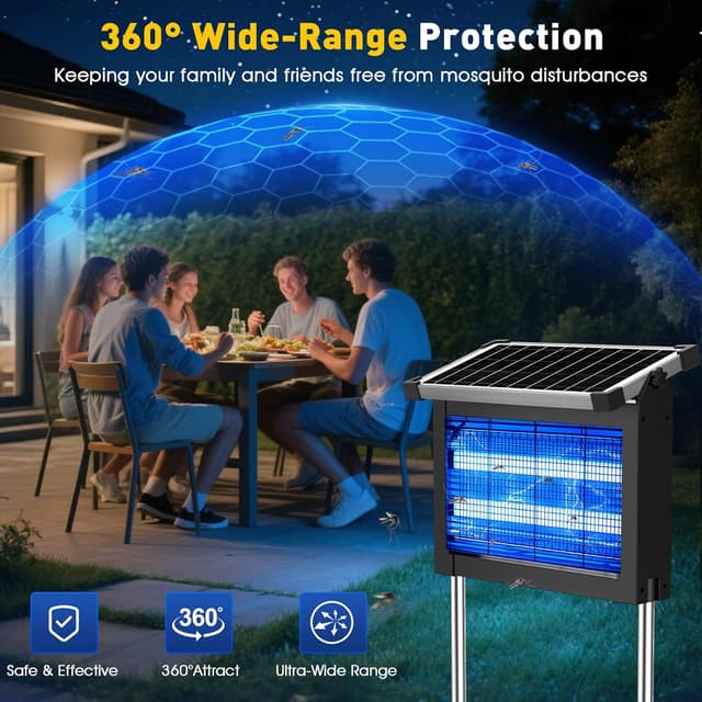 Detalle de Solar Bug Zapper Outdoor (4500V) by Newly Upgraded — Cordless Rechargeable Solar Mosquito Zapper, IP66 Waterproof
