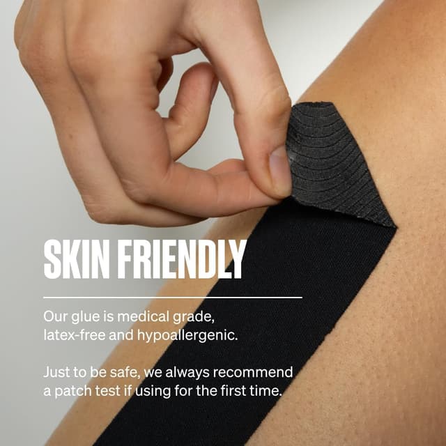 Detalle de SPORTTAPE Original K Kinesiology Tape 5cm x 5m (Black) – Hypoallergenic, waterproof athletic tape for joints & muscle support