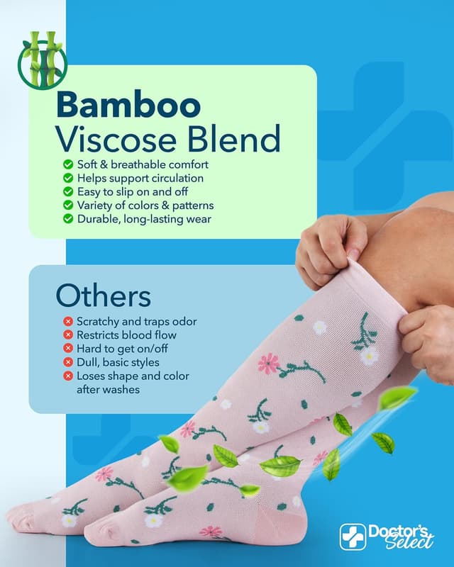 Detalle de Doctor's Select Bamboo Viscose Light Compression Socks (8–15 mmHg), Knee High, 3 Pairs