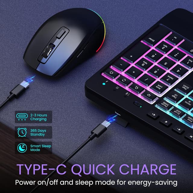 Detalle 2 de VEILZOR Wireless Keyboard and Mouse Set with 9 RGB Backlit Effects and Wrist Rest (2.4G Rechargeable)