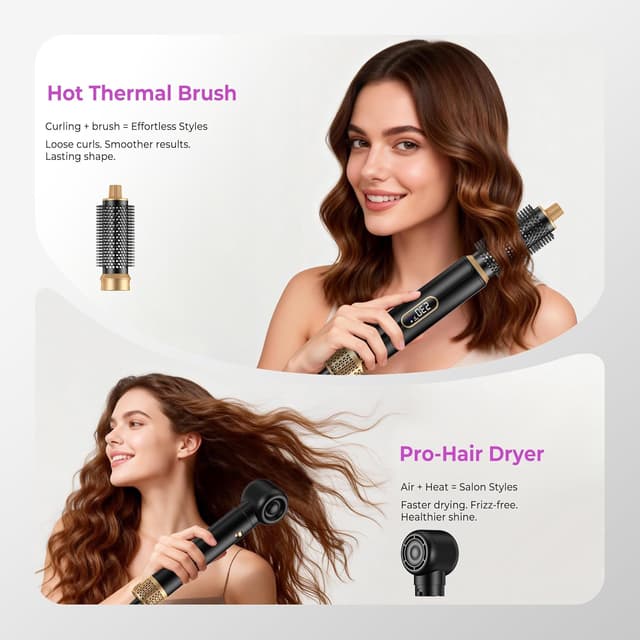 Detalle de UMIGA Styler per capelli 5 in 1 da 1000 W con LCD, air brush e accessori per lisci, ricci e volume