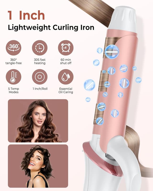 Detalle de UKLISS Mini Lockenstab für kurze Haare, 25 mm, LCD-Display 120–200 °C (Doppelspannung)