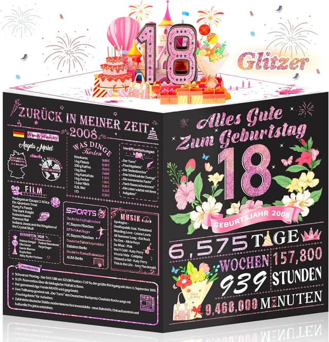Detalle de Geburtstagskarte 18. Geburtstag mit 3D Pop-up
