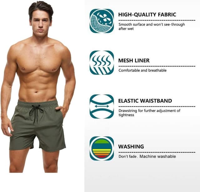Detalle de YuKaiChen Men’s Quick-Dry Swim Shorts with Mesh Lining and Zipper Pockets