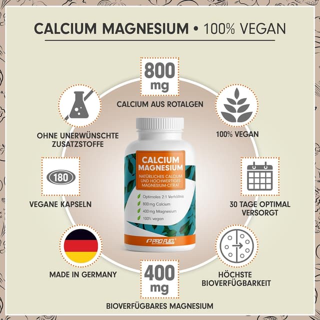 Detalle 2 de Calcium & Magnesium 180 Kapseln hochdosiert — 800 mg Calcium + 400 mg Magnesium 💊