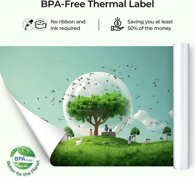 Detalle de MUNBYN Thermopapier A4 für ITP01/ITP04 – 2 Rollen Thermodruckerpapier (210 x 297 mm), weiß