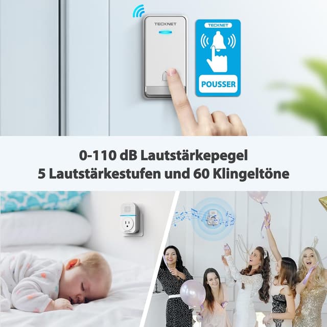 Thumbnail 6 de Kabellose Türklingel 32 Melodien TECKNET 400 m