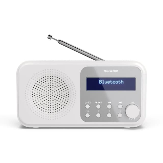 Detalle de Sharp DR-P420 radio portátil DAB/DAB+ y Bluetooth 5.0 con pantalla LCD (2W RMS) en blanco
