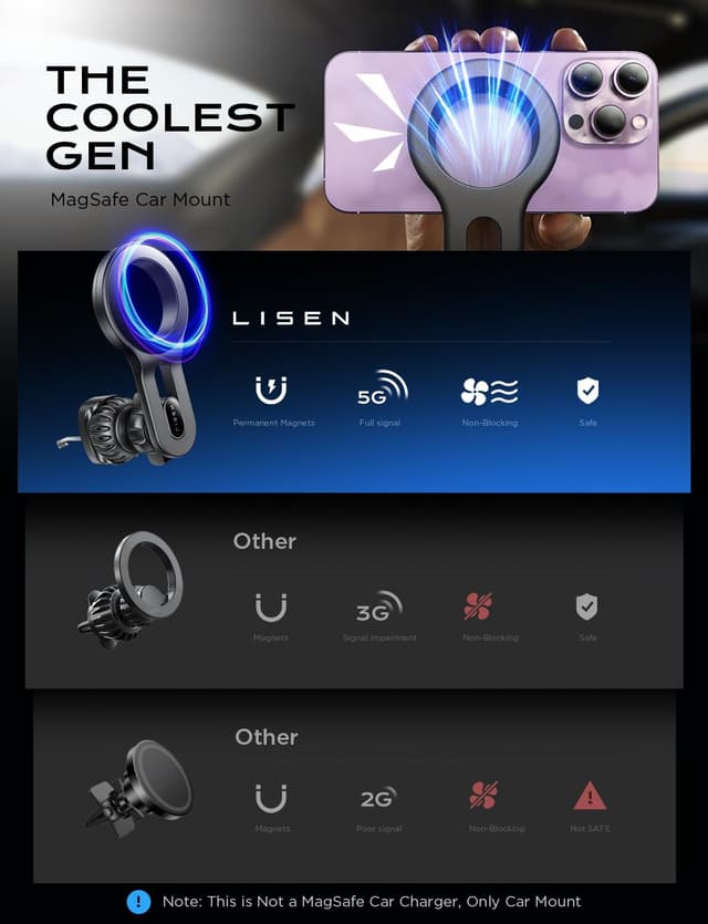 Thumbnail 1 de LISEN Soporte Magnético Móvil para Coche 🚗 - Sin Caer
