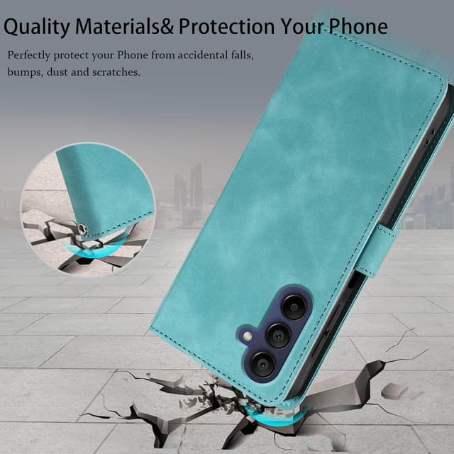 Detalle de GOTOURED Handyhülle für Samsung Galaxy A16 mit Klappfunktion, RFID-Blockierung, Kartenfächern, Magnetverschluss, Tragegurt und Ständer (Grün)