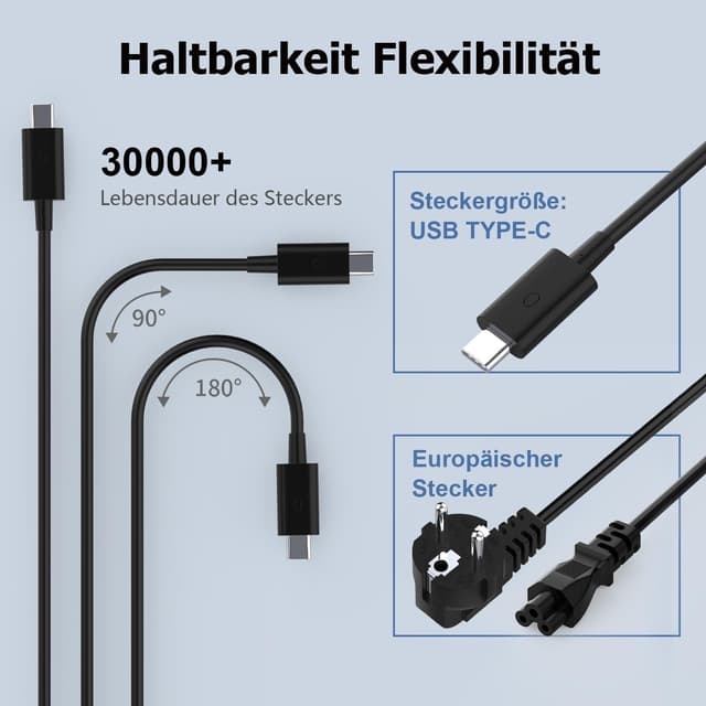 Detalle de 130W USB-C Laptop-Netzteil (Ladekabel) kompatibel mit Dell XPS & Precision – 20V 6,5A