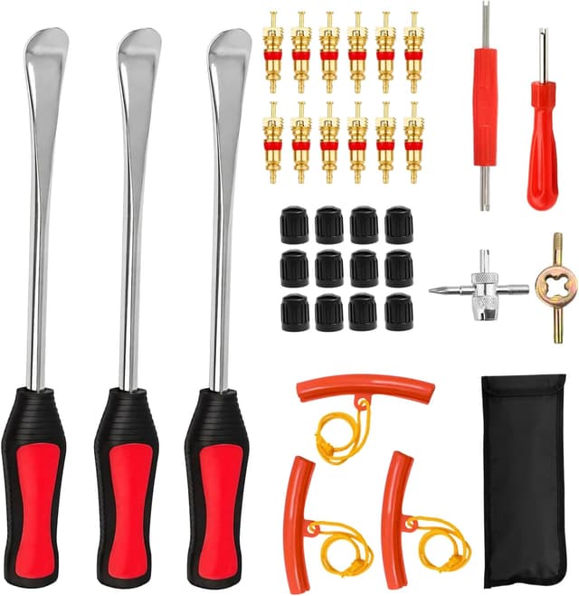 Detalle de Golgner 35-teiliger Reifenheber-Satz für Motorrad, Fahrrad und Auto inkl. Felgenschutz