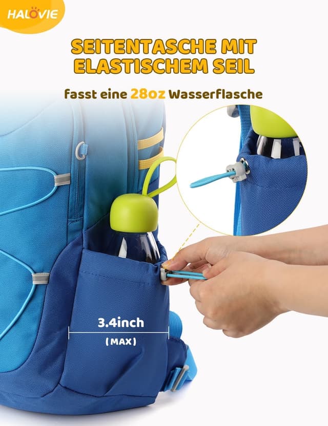 Detalle de HALOVIE Kinderrucksack 15L mit Brustgurt für 6–10 Jahre – Wanderrucksack mit reflektierenden Akzenten