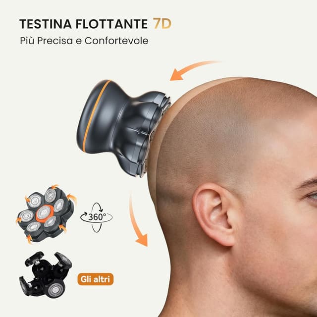 Detalle 2 de MAXGROOM 7D Rasoio Testa Calva Zero Assoluto a 2 velocità (7000/6600RPM) IPX6